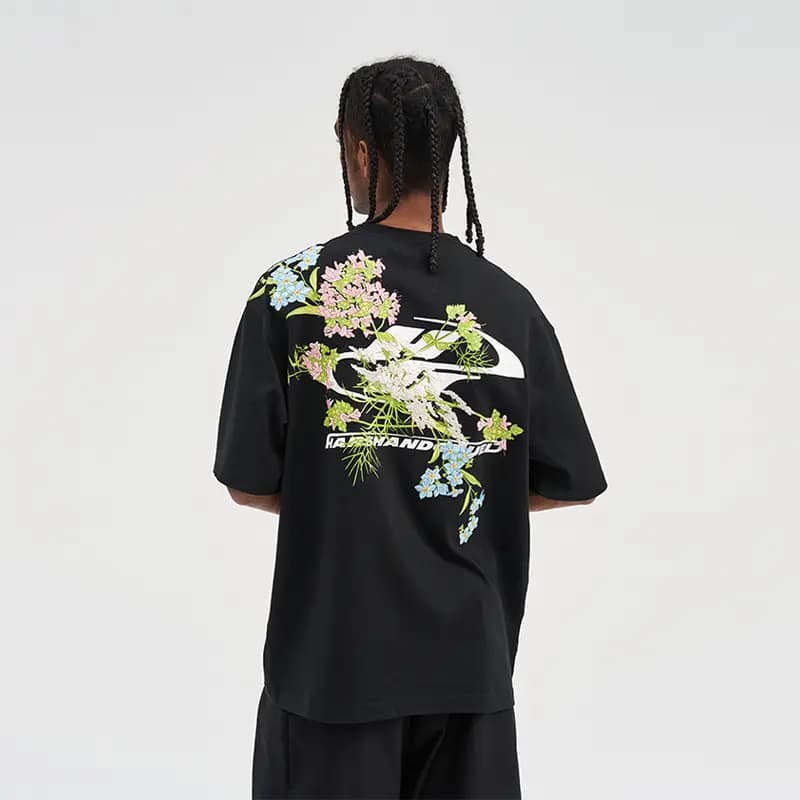 HARSH AND CRUEL C Series Street Floral Embroidery Simple Logo Print Loose Short Sleeve T-Shirt Unisex 5