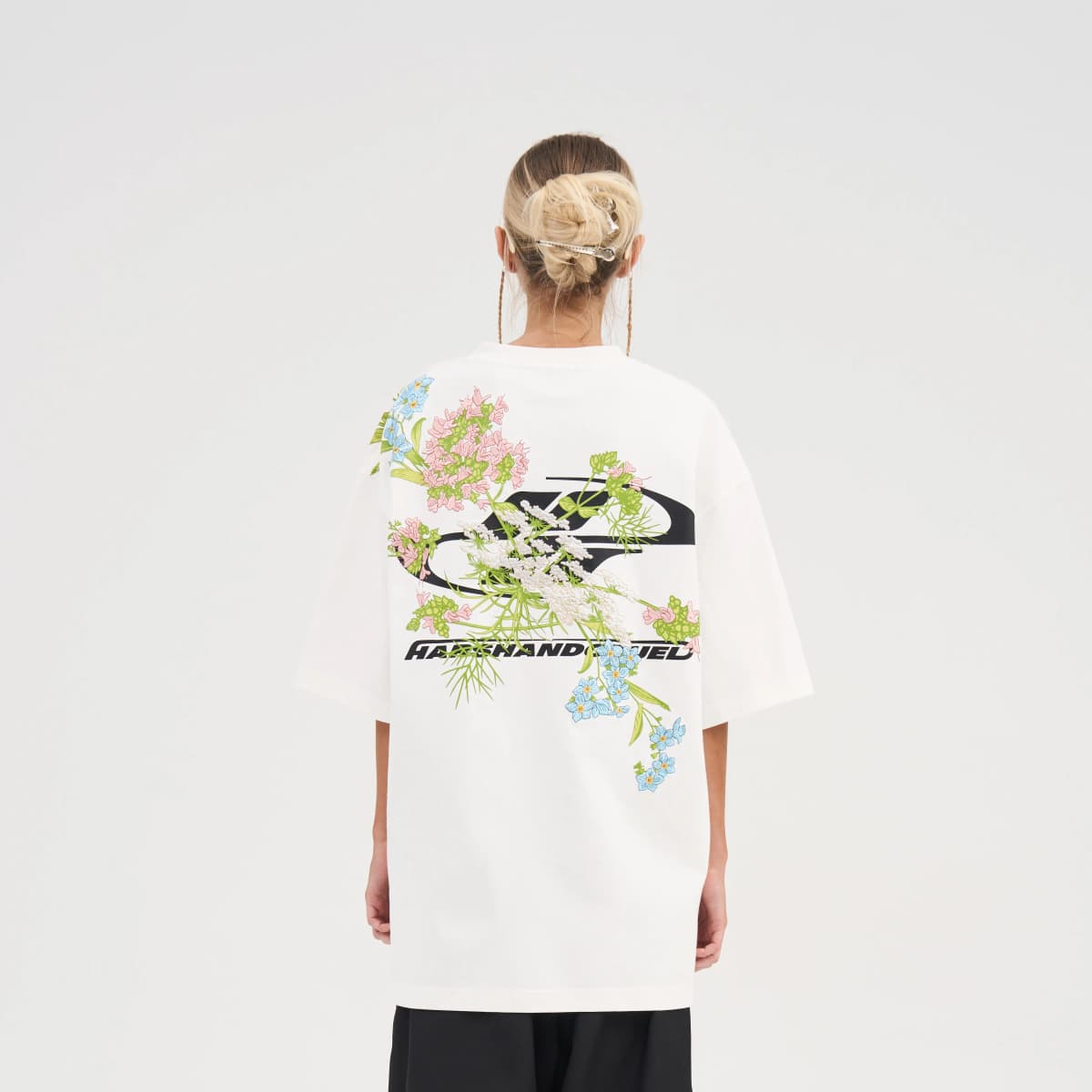 HARSH AND CRUEL C Series Street Floral Embroidery Simple Logo Print Loose Short Sleeve T-Shirt Unisex 11