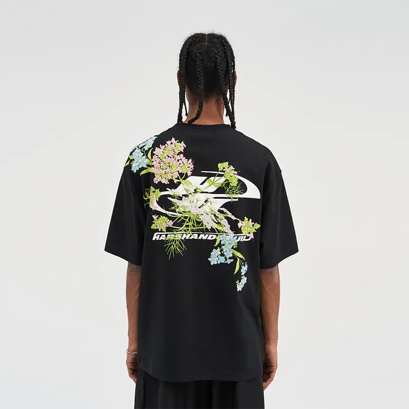 HARSH AND CRUEL C Series Street Floral Embroidery Simple Logo Print Loose Short Sleeve T-Shirt Unisex 6
