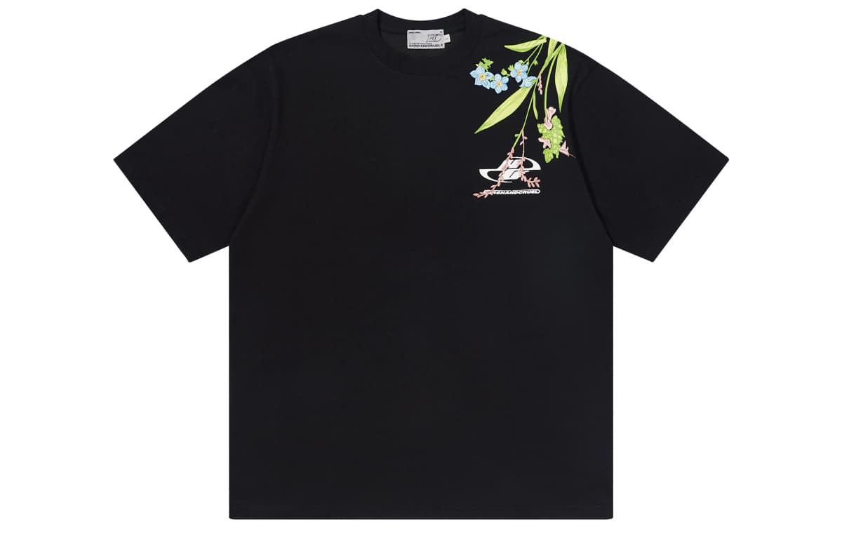 HARSH AND CRUEL C Series Street Floral Embroidery Simple Logo Print Loose Short Sleeve T-Shirt Unisex 2