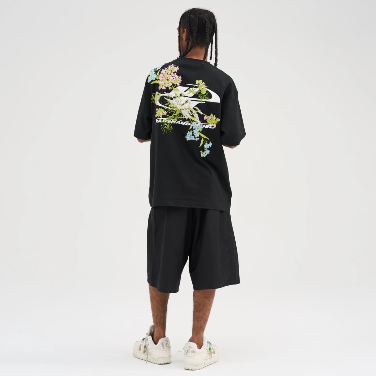 HARSH AND CRUEL C Series Street Floral Embroidery Simple Logo Print Loose Short Sleeve T-Shirt Unisex 4