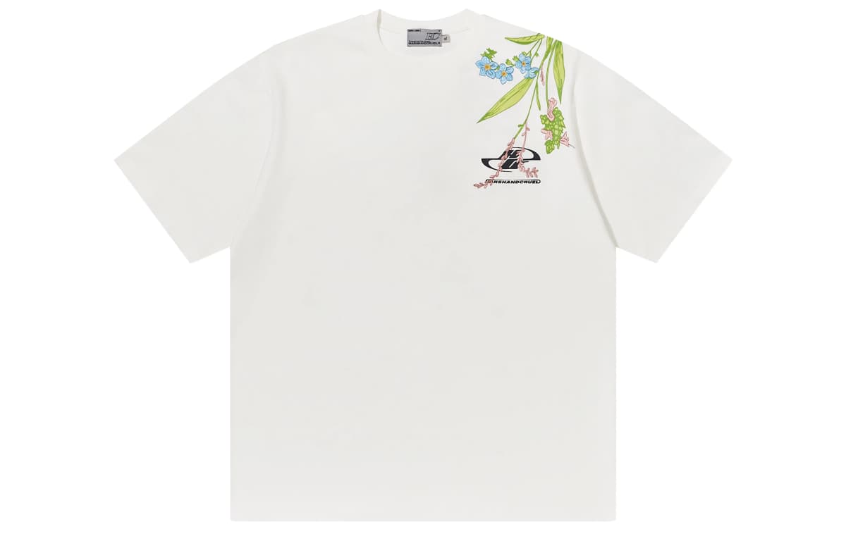 HARSH AND CRUEL C Series Street Floral Embroidery Simple Logo Print Loose Short Sleeve T-Shirt Unisex 8