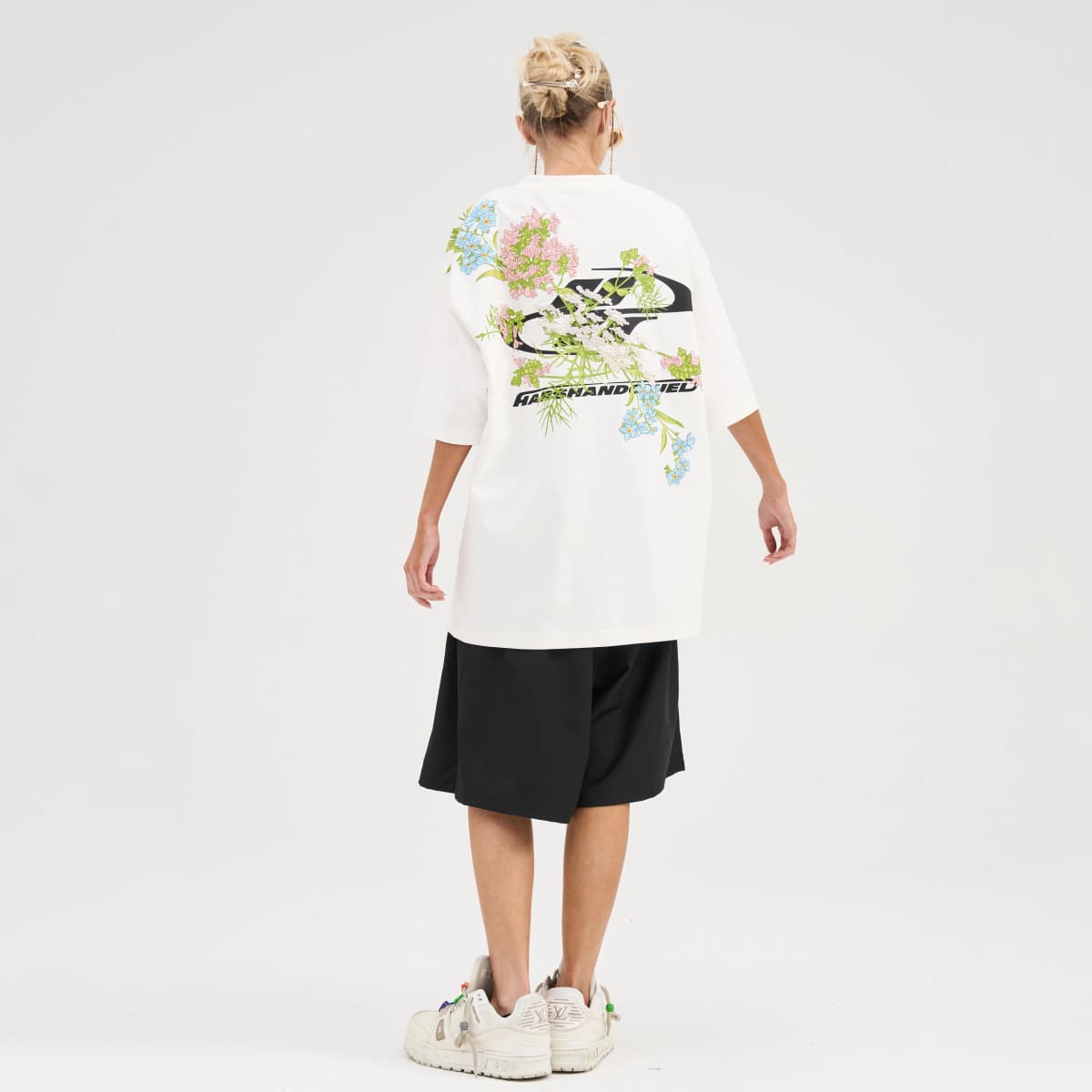 HARSH AND CRUEL C Series Street Floral Embroidery Simple Logo Print Loose Short Sleeve T-Shirt Unisex 10