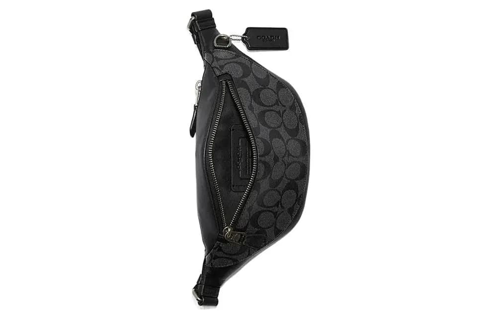 COACH Warren 29 Classic Monogram Logo Plate Zip Closure Mixed Calfskin Chest Bag Crossbody Waist Bag Mini Men's Black 3