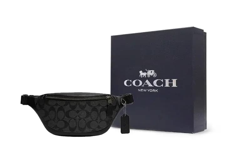 COACH Warren 29 Classic Monogram Logo Plate Zip Closure Mixed Calfskin Chest Bag Crossbody Waist Bag Mini Men's Black 4