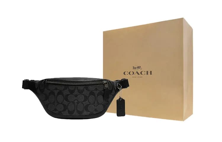 COACH Warren 29 Classic Monogram Logo Plate Zip Closure Mixed Calfskin Chest Bag Crossbody Waist Bag Mini Men's Black 5