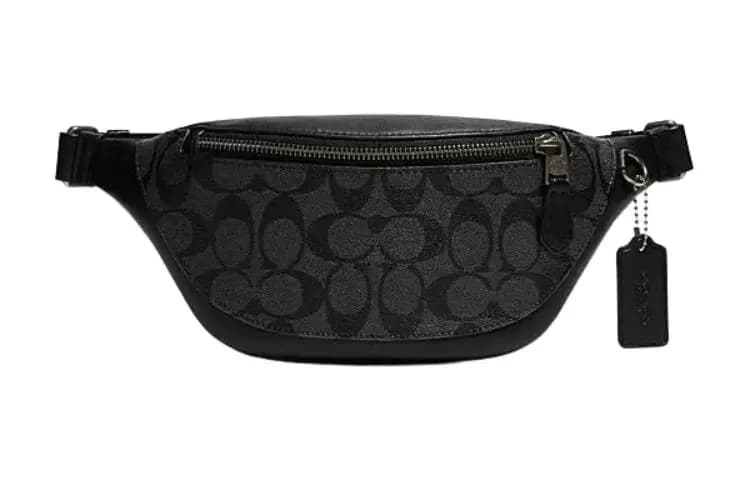 COACH Warren 29 Classic Monogram Logo Plate Zip Closure Mixed Calfskin Chest Bag Crossbody Waist Bag Mini Men's Black