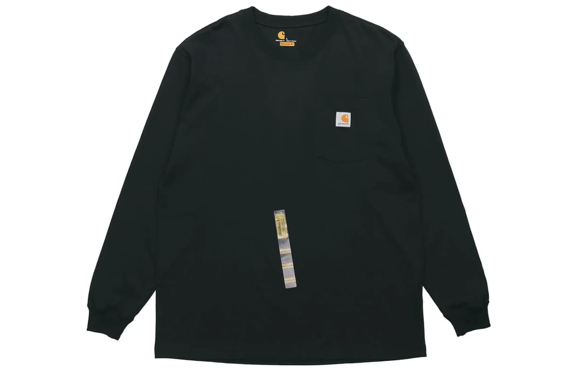 Carhartt K126 Retro Logo Pocket Loose Fit Crew Neck Long Sleeve T-Shirt Unisex Black