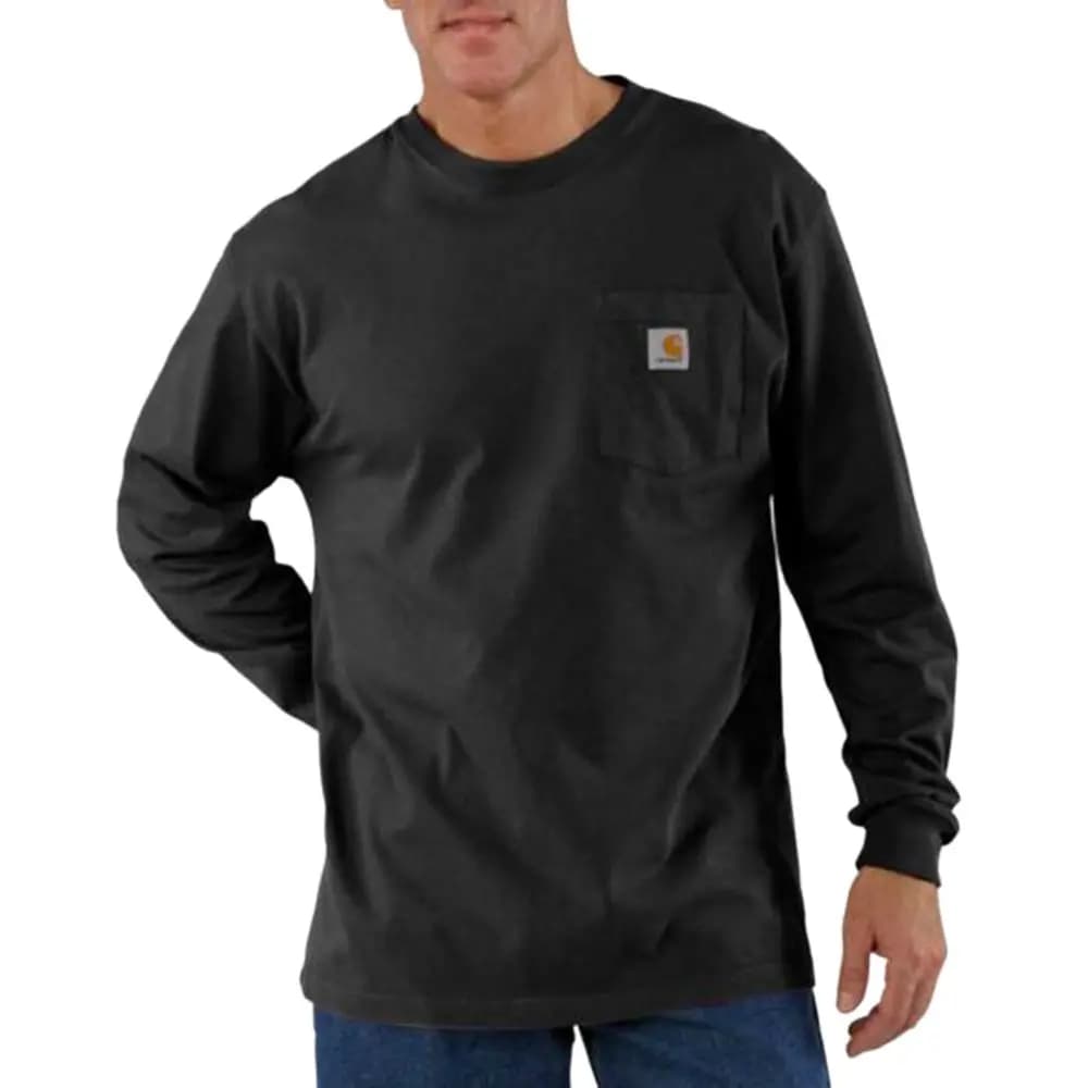 Carhartt K126 Retro Logo Pocket Loose Fit Crew Neck Long Sleeve T-Shirt Unisex Black 3
