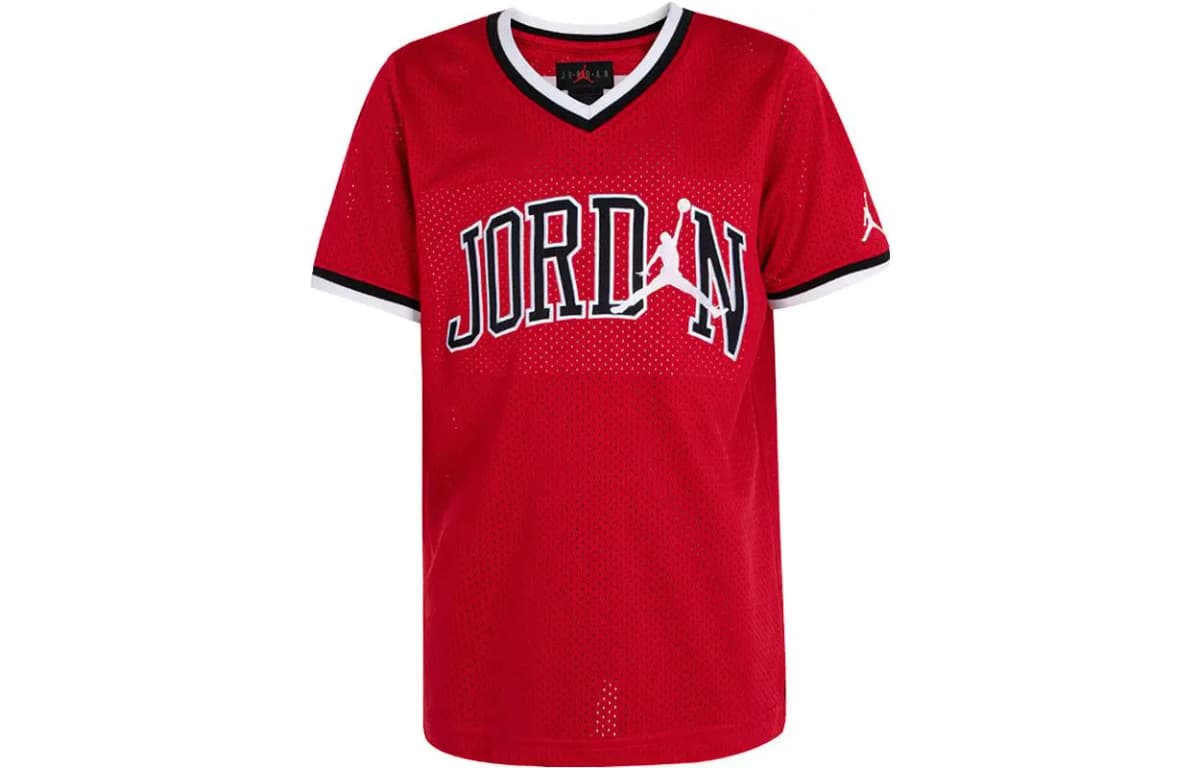 Jordan Kids' Letter Number Print Color-Block V-Neck Short Sleeve Basketball Jersey Boys' Red