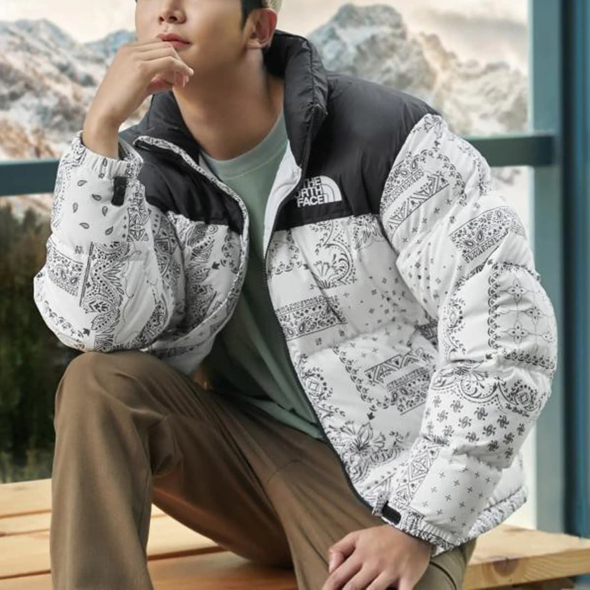 THE NORTH FACE 1996 Series Nuptse Paisley Print Zip Stand Collar Down Jacket Winter Unisex White 3