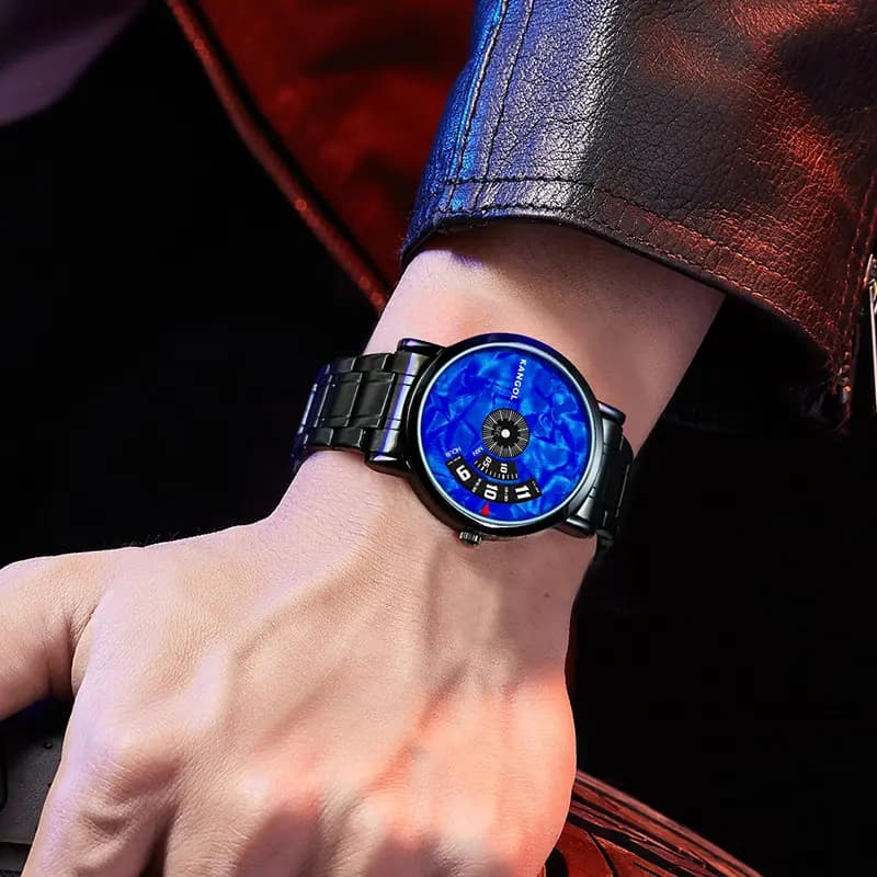 KANGOL Wormhole Concept No-Pin Black Hole Retro Fashion Gemini Waterproof Black Wormhole Quartz Movement Metal Strap Men's Watch Black Dial KANGOL-KX836 6