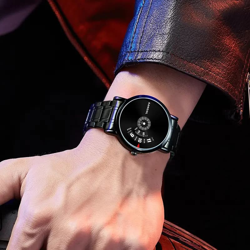 KANGOL Wormhole Concept No-Pin Black Hole Retro Fashion Gemini Waterproof Black Wormhole Quartz Movement Metal Strap Men's Watch Black Dial KANGOL-KX836 13