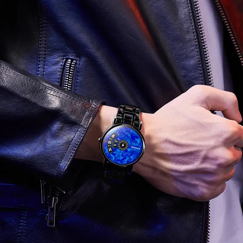 KANGOL Wormhole Concept No-Pin Black Hole Retro Fashion Gemini Waterproof Black Wormhole Quartz Movement Metal Strap Men's Watch Black Dial KANGOL-KX836 7