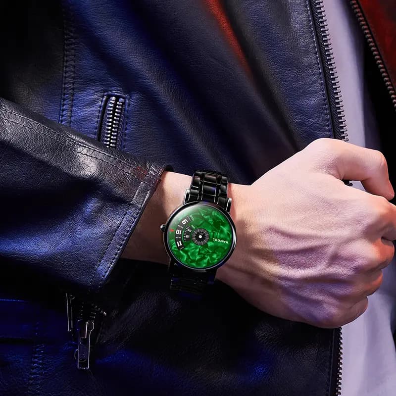 KANGOL Wormhole Concept No-Pin Black Hole Retro Fashion Gemini Waterproof Black Wormhole Quartz Movement Metal Strap Men's Watch Black Dial KANGOL-KX836 9
