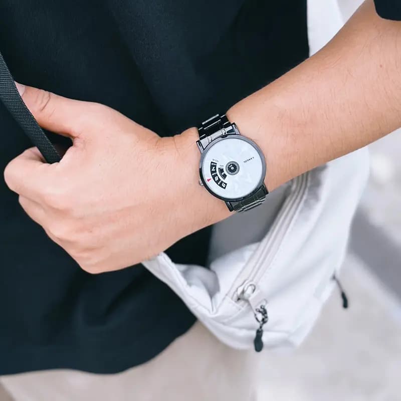 KANGOL Wormhole Concept No-Pin Black Hole Retro Fashion Gemini Waterproof Black Wormhole Quartz Movement Metal Strap Men's Watch Black Dial KANGOL-KX836 24