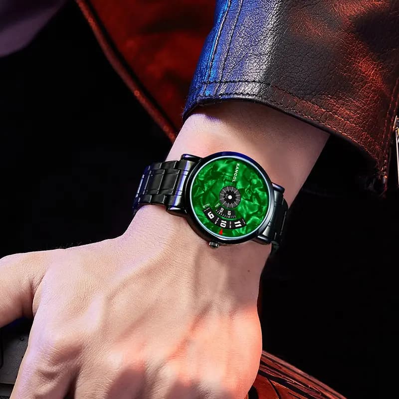 KANGOL Wormhole Concept No-Pin Black Hole Retro Fashion Gemini Waterproof Black Wormhole Quartz Movement Metal Strap Men's Watch Black Dial KANGOL-KX836 8