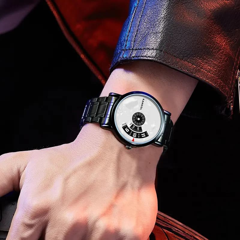 KANGOL Wormhole Concept No-Pin Black Hole Retro Fashion Gemini Waterproof Black Wormhole Quartz Movement Metal Strap Men's Watch Black Dial KANGOL-KX836 3