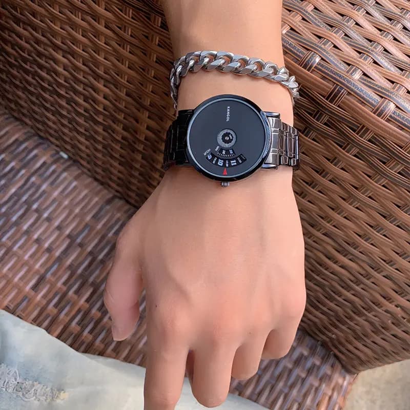 KANGOL Wormhole Concept No-Pin Black Hole Retro Fashion Gemini Waterproof Black Wormhole Quartz Movement Metal Strap Men's Watch Black Dial KANGOL-KX836 26