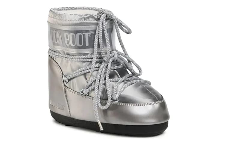 Moon Boot Round Toe Chunky Lace-Up Qısa Qar Çəkməsi Unisex Gümüşü 2