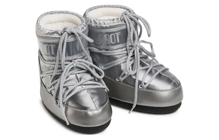 Moon Boot Round Toe Chunky Lace-Up Qısa Qar Çəkməsi Unisex Gümüşü 3