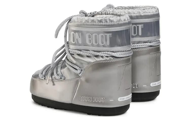 Moon Boot Round Toe Chunky Lace-Up Qısa Qar Çəkməsi Unisex Gümüşü 4