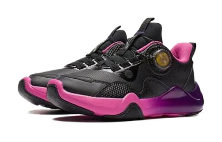 LINING YOUNG Anti-Slip And Wear-Resistant Breathable Kids Lifestyle Shoes Black Purple Teenagers 4