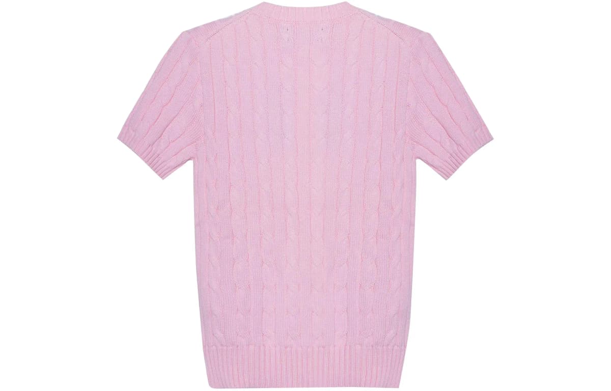 Polo Ralph Lauren SS23 Solid Color Round Neck Logo Embroidered Short Sleeve Knit Top Women's Pink 2