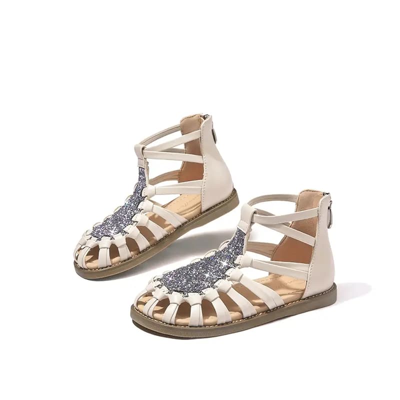 Kids Snoffy Roman Style Sequins High-Top Anti-Slip Sandals Silver White 5