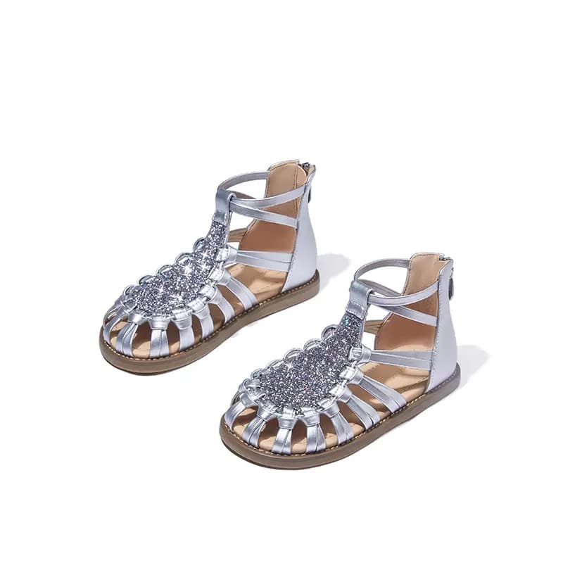 Kids Snoffy Roman Style Sequins High-Top Anti-Slip Sandals Silver White 9