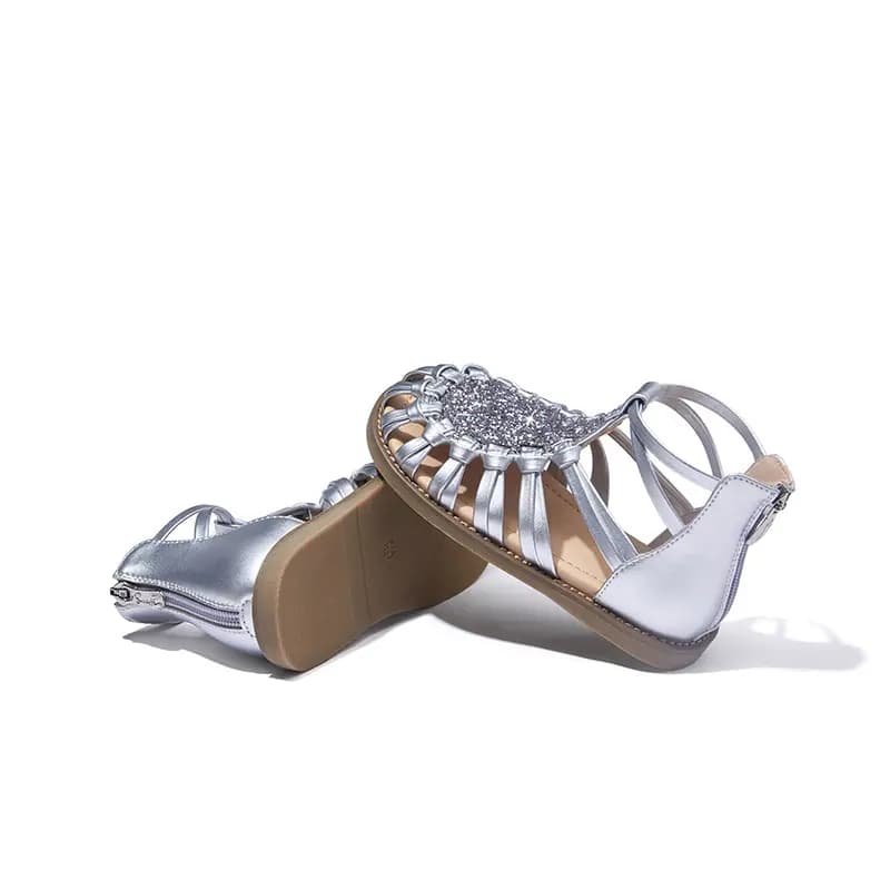 Kids Snoffy Roman Style Sequins High-Top Anti-Slip Sandals Silver White 11