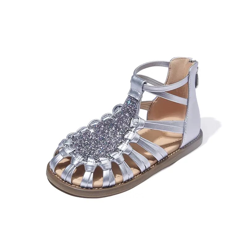 Kids Snoffy Roman Style Sequins High-Top Anti-Slip Sandals Silver White 8