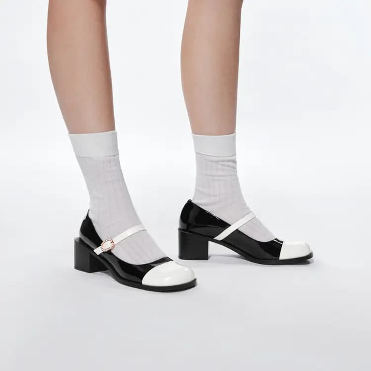 CHARLES&KEITH Small CK Chunky Heel Qadın Mary Jane Ayaqqabısı 5.1sm 8