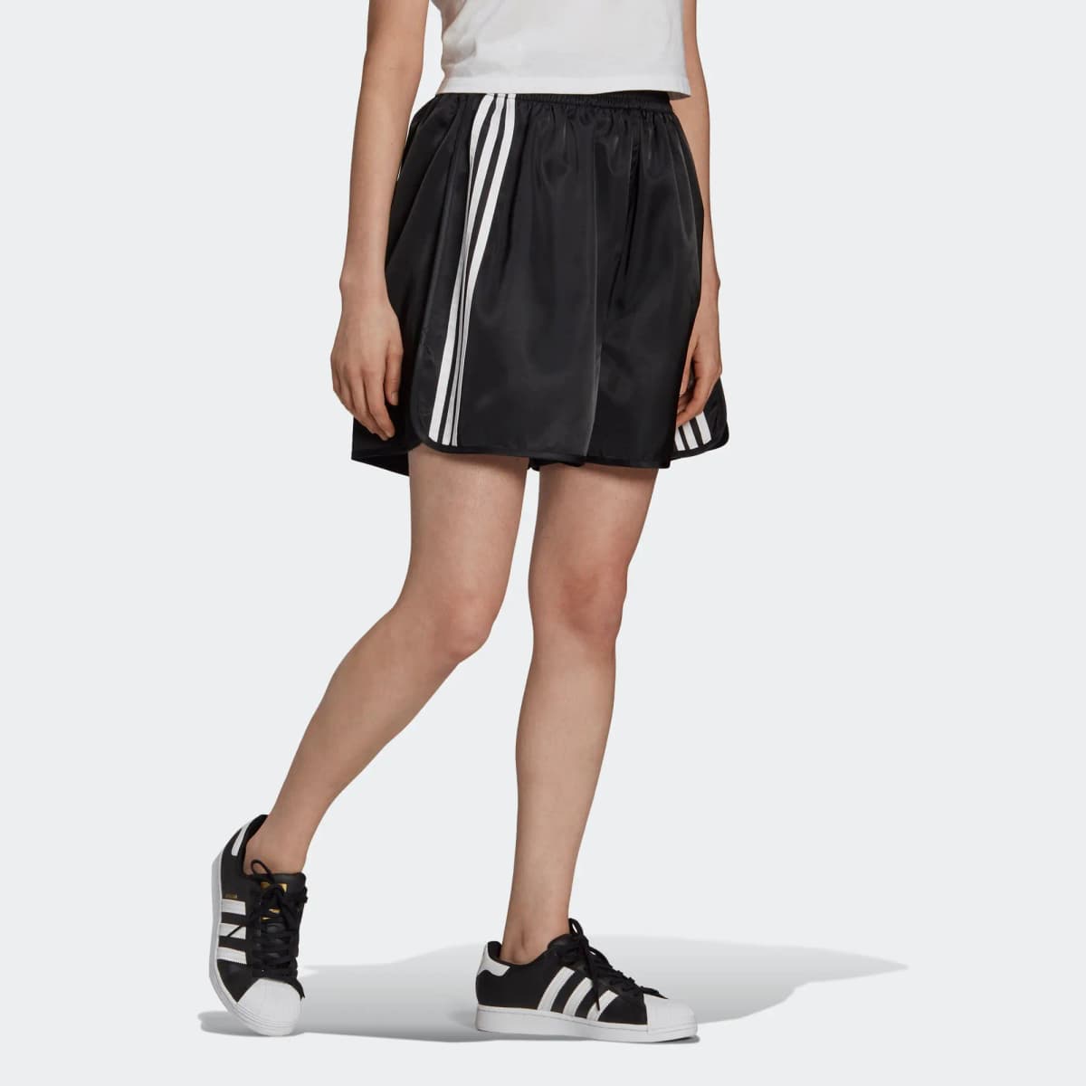 adidas Originals Logo Print Three Stripes Elastic Waist Breathable Sports Shorts Women's Black 3