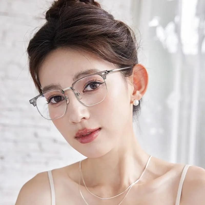 LASHION Intellectual Tech Half-Rim Student Blue Light Blocking Prescription Glasses Frame Alloy Eyebrow Frame Functional Frames Unisex 26