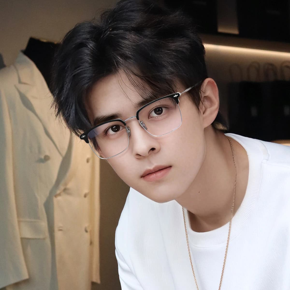LASHION Intellectual Tech Half-Rim Student Blue Light Blocking Prescription Glasses Frame Alloy Eyebrow Frame Functional Frames Unisex 35