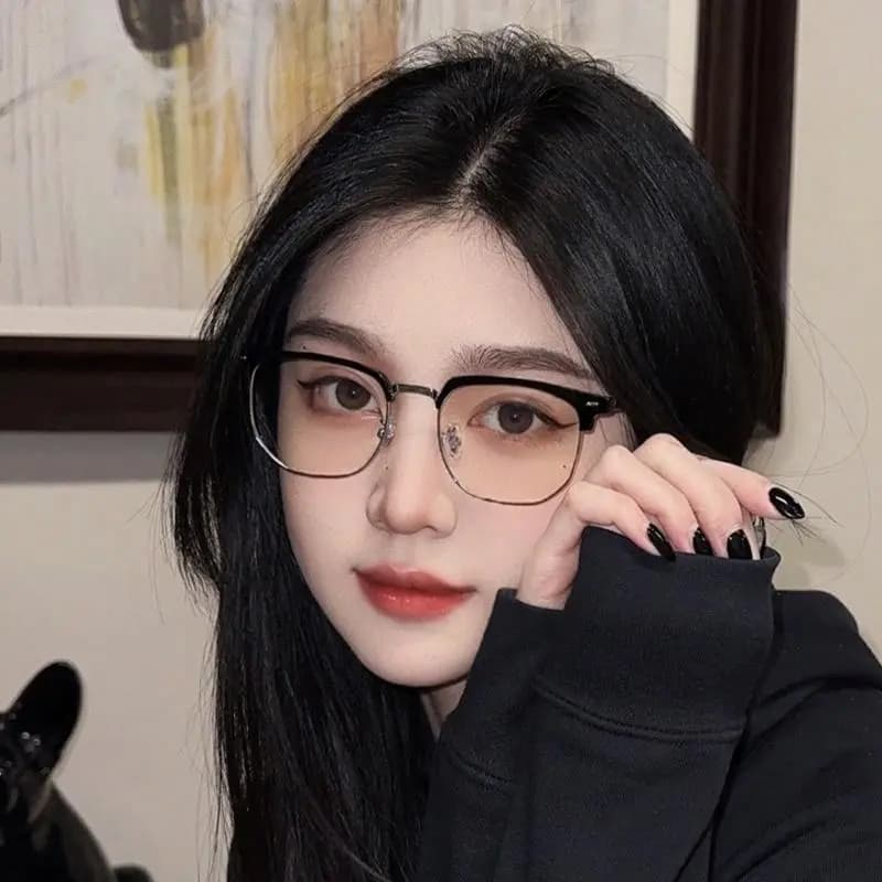 LASHION Intellectual Tech Half-Rim Student Blue Light Blocking Prescription Glasses Frame Alloy Eyebrow Frame Functional Frames Unisex 11