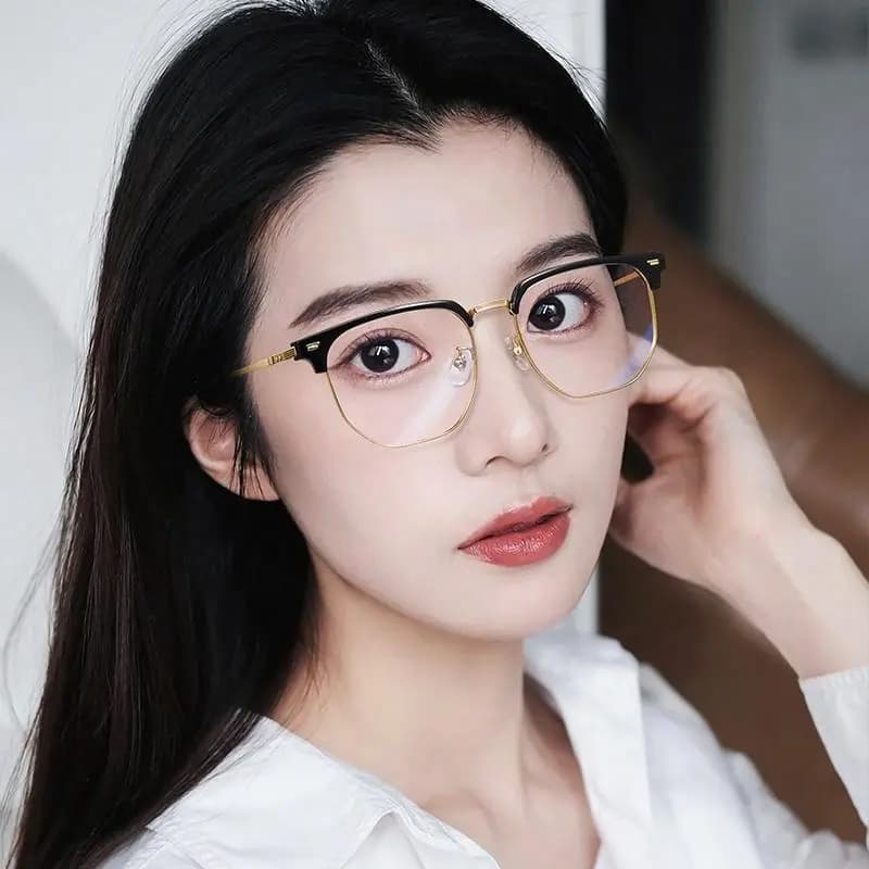 LASHION Intellectual Tech Half-Rim Student Blue Light Blocking Prescription Glasses Frame Alloy Eyebrow Frame Functional Frames Unisex 30