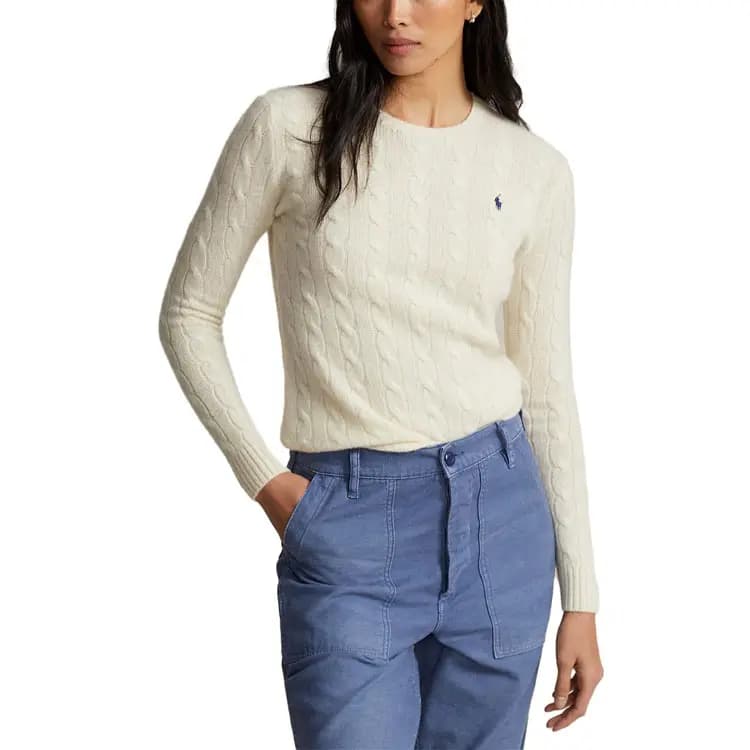Polo Ralph Lauren Logo Embroidery Crew Neck Long Sleeve Sweater Women's Off-White 3
