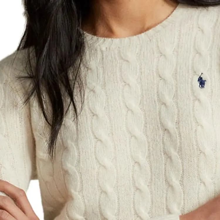 Polo Ralph Lauren Logo Embroidery Crew Neck Long Sleeve Sweater Women's Off-White 6
