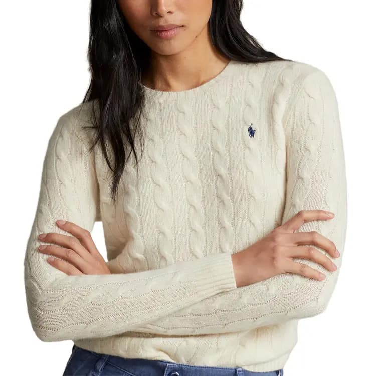 Polo Ralph Lauren Logo Embroidery Crew Neck Long Sleeve Sweater Women's Off-White 5