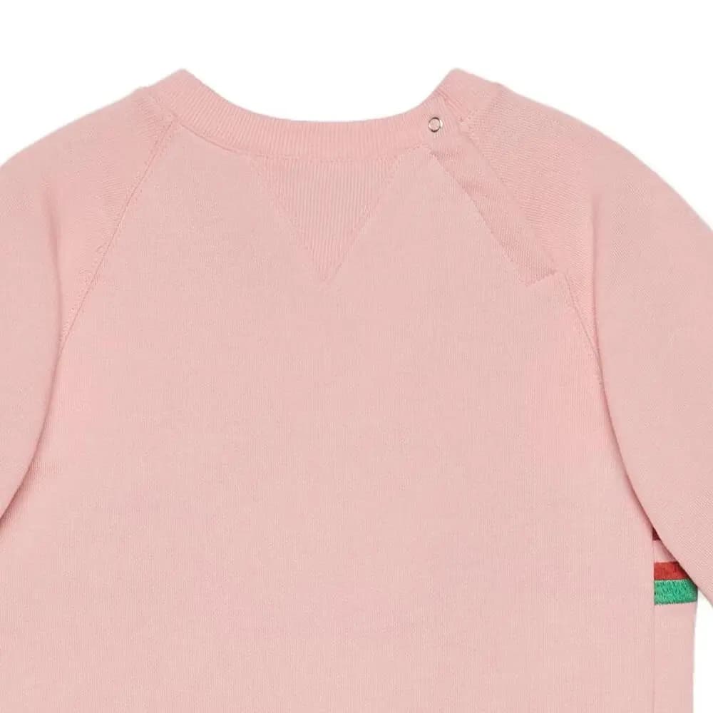 Kids GUCCI Striped Logo Print Round Neck Short Sleeve Dress Girls Pink 4