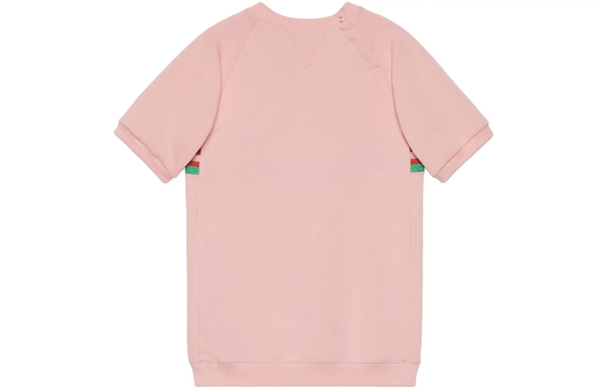Kids GUCCI Striped Logo Print Round Neck Short Sleeve Dress Girls Pink 2