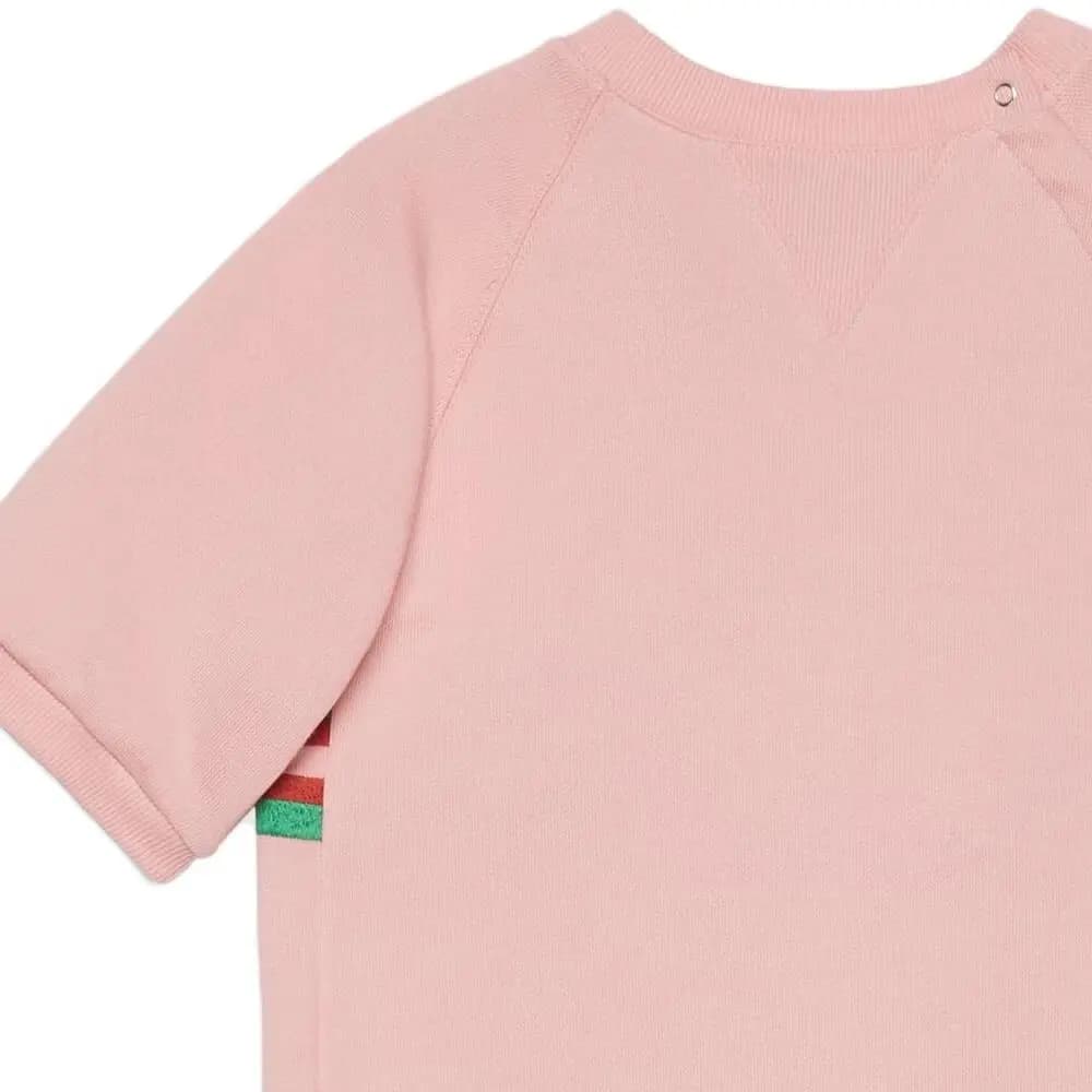 Kids GUCCI Striped Logo Print Round Neck Short Sleeve Dress Girls Pink 5