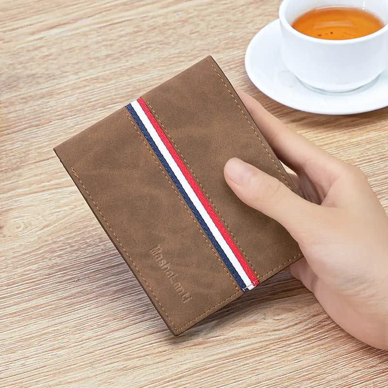 Mashalanti Retro Fashion Short Casual Simple Body Pattern Multi-Card Slot Synthetic Leather Horizontal Wallet Coin Purse Wallet Regular Men's Coffee Brown 8