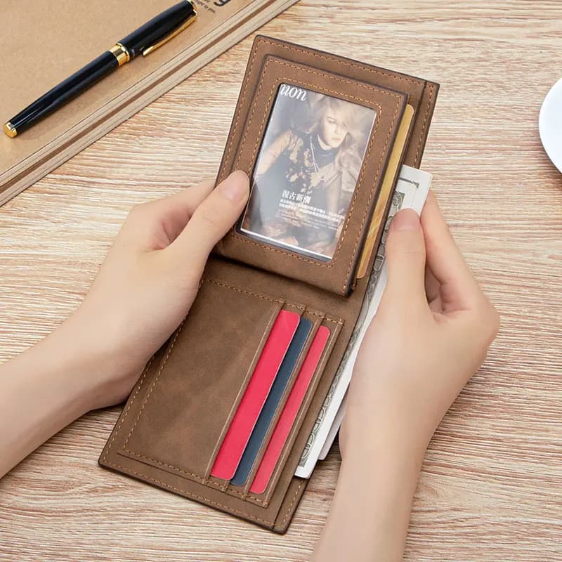 Mashalanti Retro Fashion Short Casual Simple Body Pattern Multi-Card Slot Synthetic Leather Horizontal Wallet Coin Purse Wallet Regular Men's Coffee Brown 9