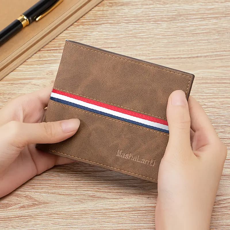 Mashalanti Retro Fashion Short Casual Simple Body Pattern Multi-Card Slot Synthetic Leather Horizontal Wallet Coin Purse Wallet Regular Men's Coffee Brown 7