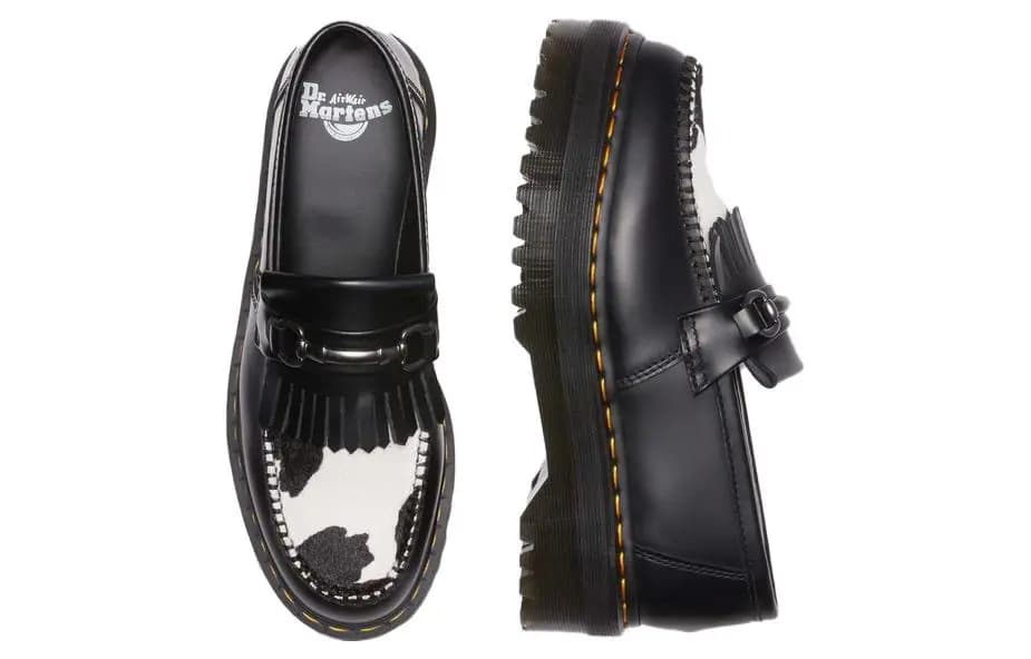 Dr.Martens Dr.Martens Adrian Snaffle Hair On & Leather Cow Print Kiltie Loafers 'Black' Women's 4