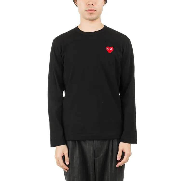 CDG Play Red Heart Kişi Uzunqol Köynəyi Qara 2