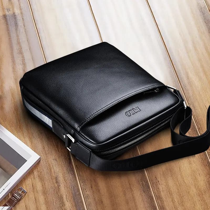 POLO Cow Leather Small Square Bag Men's Crossbody Bag Medium Men's Black 6